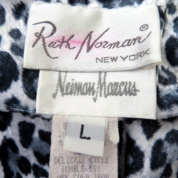 Vintage Neiman Marcus Black Velour Long Robe Leopard Print Collar Cuffs Zip L - Picture 9 of 12